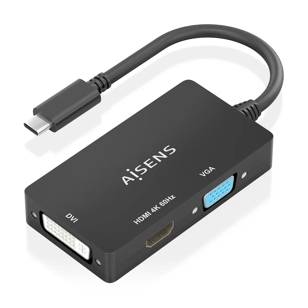 Signalwandler Aisens A109-0954 USB-C auf DVI HDMI VGA 4K 15cm Schwarz