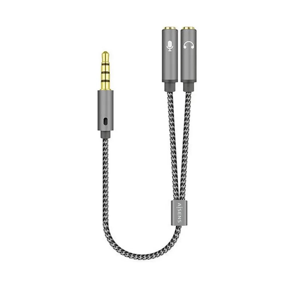 Aisens Audiokabel Klinke 3,5mm auf 2xKlinke 3,5mm Stecker/Buchse 25cm Grau