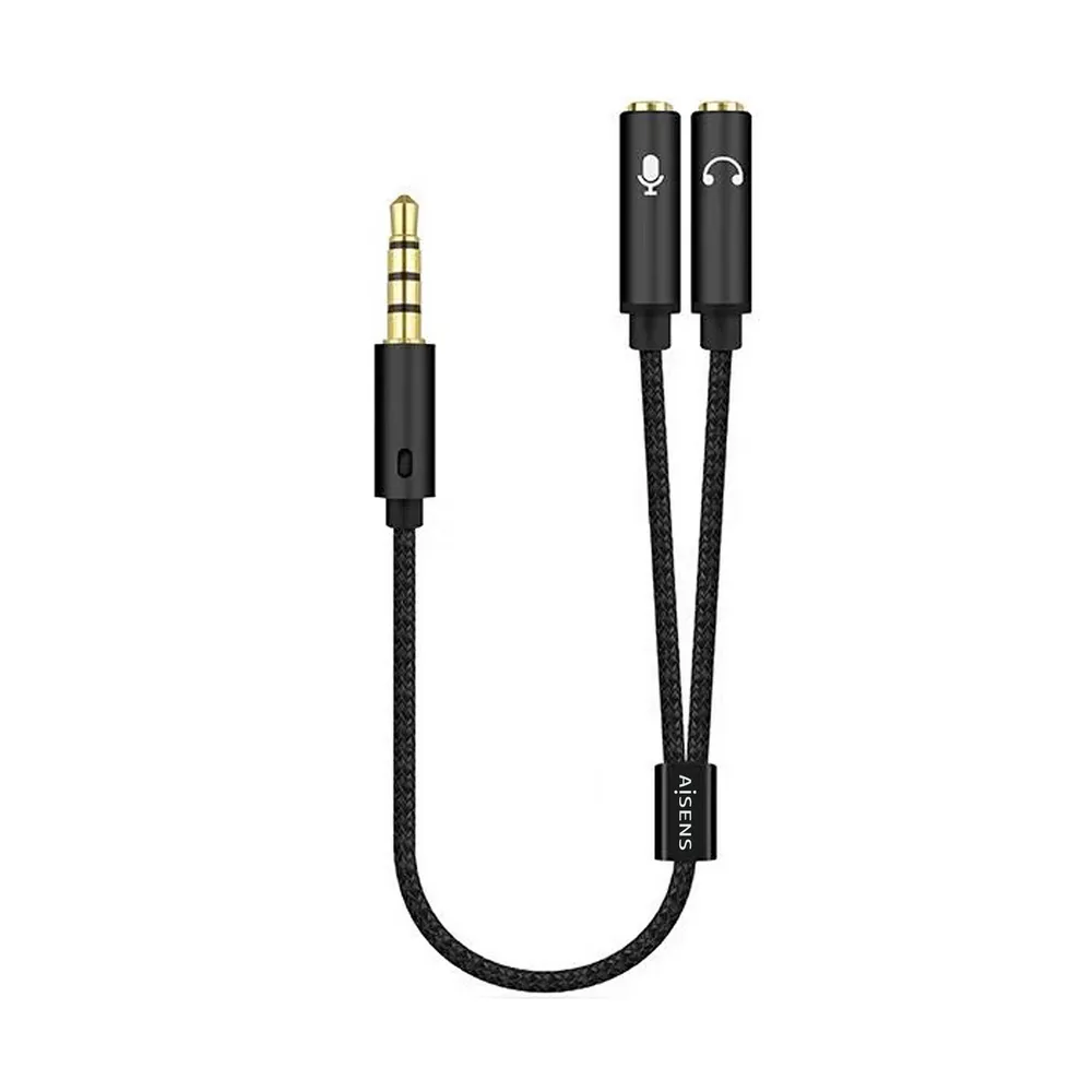 Aisens Audiokabel Klinke 3,5 mm auf 2 x Klinke 3,5 mm männlich/weiblich 25 cm schwarz
