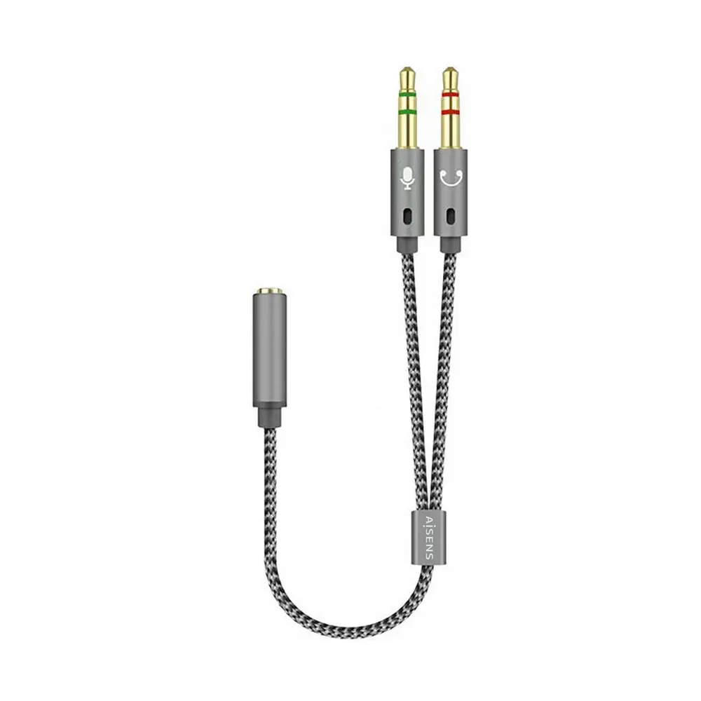 Aisens Adapterkabel Klinke 3,5mm auf 2xKlinke 3,5mm Buchse/Stecker 25cm Grau