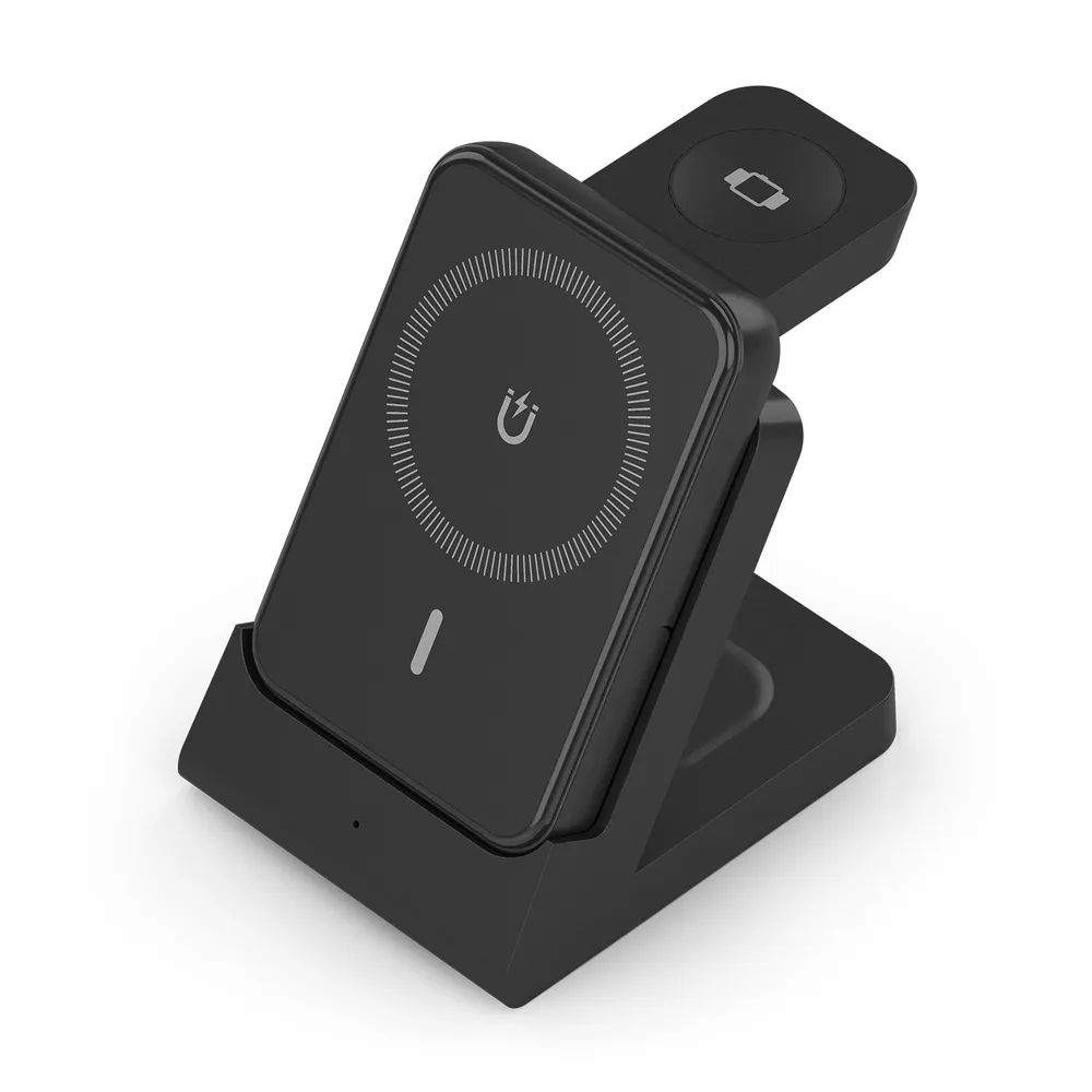 AISENS 4-in-1 kabelloses Ladegerät USB-C 15W mit 5000mAh Powerbank, Schwarz