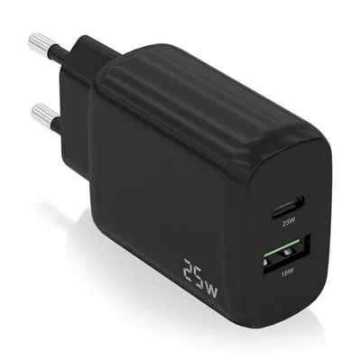 Aisens A110-0759 Ladegerät 25W 1xUSB-C PD3.0 1xUSB-A QC3.0 Schwarz
