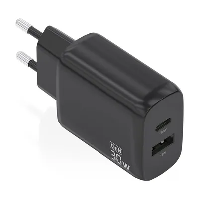 Aisens A110-0924 GaN-Ladegerät 30 W 1 x USB-C PD3.0 QC4.0 1 x USB-A QC3.0 Schwarz