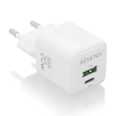 Aisens ASCH-20W2P010-W 20W GaN Ladegerät 1xUSB-C PD3.0 QC4.0 1xUSB-A QC3.0 Weiß