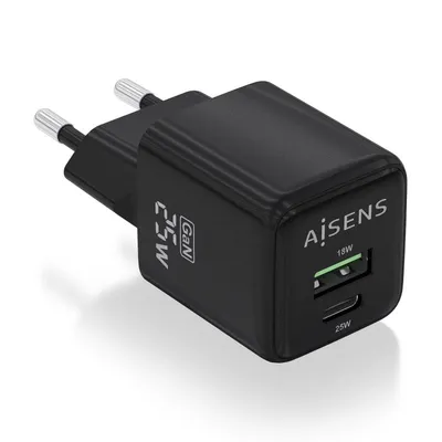 Aisens ASCH-25W2P015-BK 25W GaN Ladegerät 1xUSB-C PD3.0 QC4.0 1xUSB-A QC3.0 Schwarz