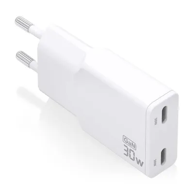 Aisens ASCH-30W2P048-W Ultra Slim GaN Ladegerät 30W 2xUSB-C PD3.0 QC4.0 Weiß