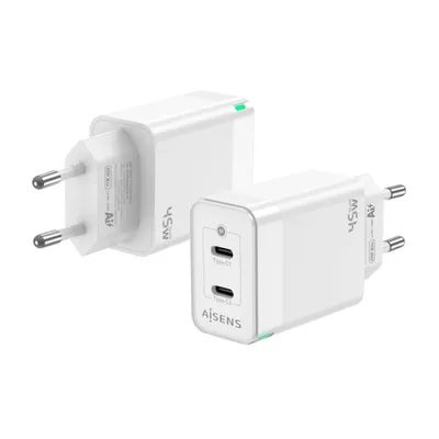 Aisens ASCH-45W2P005-W GaN-Wandladegerät 2xUSB Typ-C 45W Weiß
