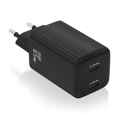 Aisens ASCH-65W2P040-BK 65W GaN Ladegerät 2xUSB-C PD3.0 QC4.0 Schwarz