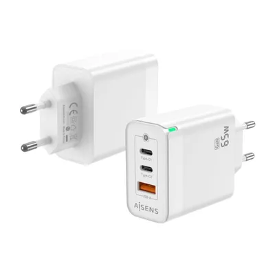 Aisens ASCH-65W3P007-W GaN-Wandladegerät 2x USB Typ-C/ 1x USB 65W Weiß
