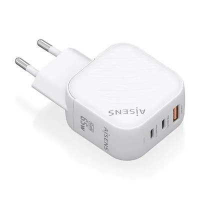 Aisens ASCH-65W3P026-W 65W GaN Ladegerät 2xUSB-C PD3.0 QC4.0 1xUSB-A QC3.0 Weiß