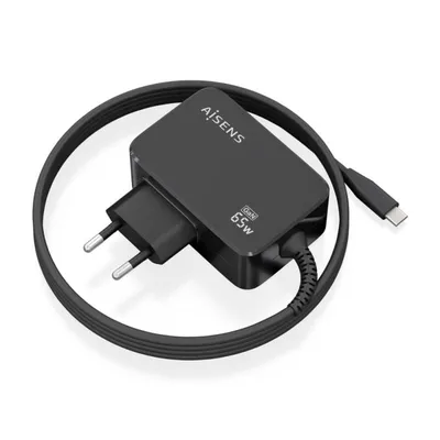 Aisens GaN PD3.0 USB-C Ladegerät 65W 1,8m Schwarz