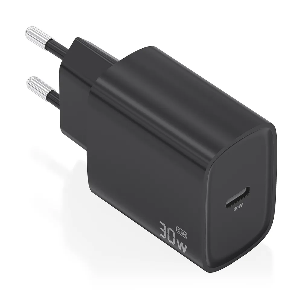AISENS GaN USB-C 30W Ladegerät, 1x USB-C PD3.0, Schwarz