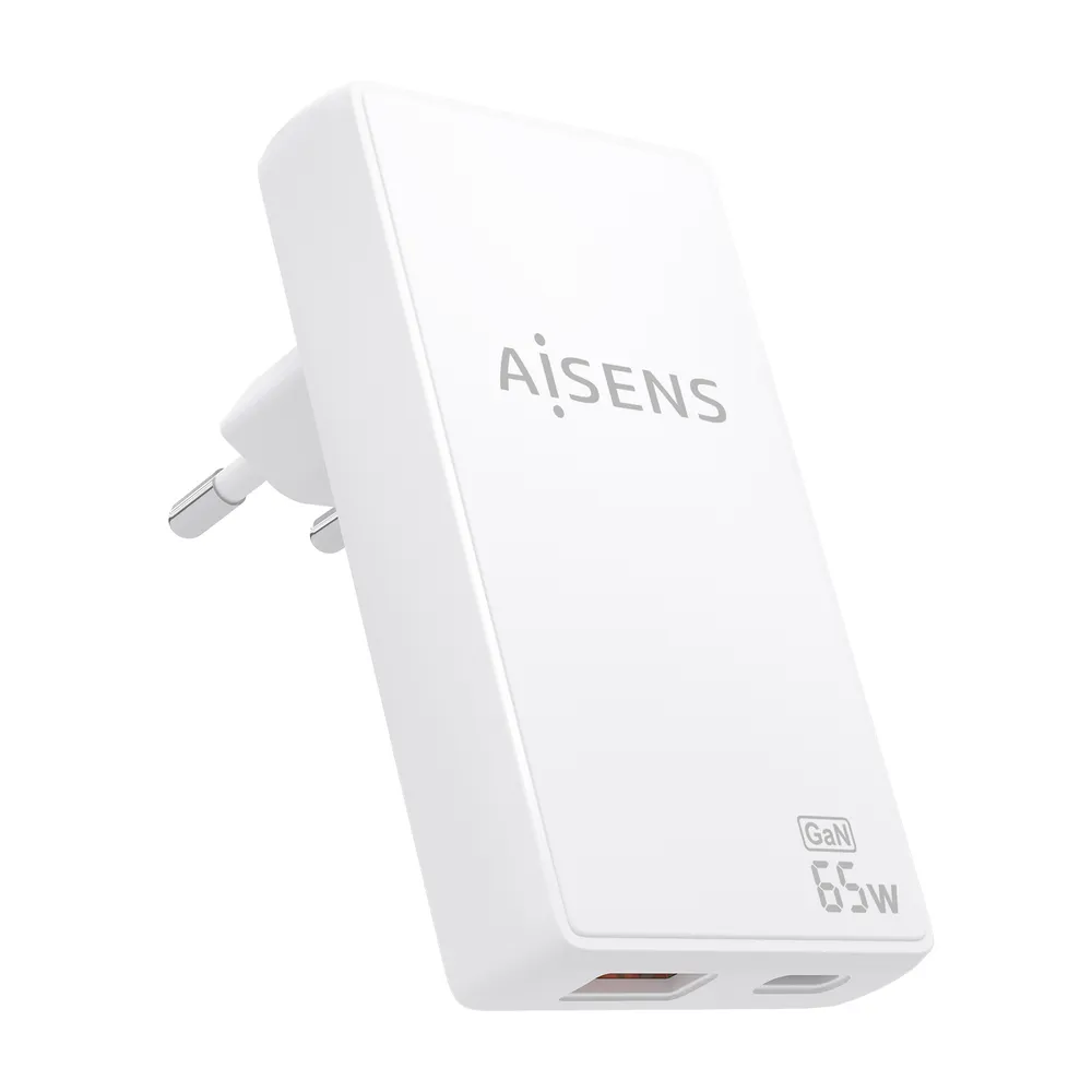 Wandladegerät Aisens ASCH-65W2P076-W GaN 65W USB-C USB-A Ultradünn Weiß