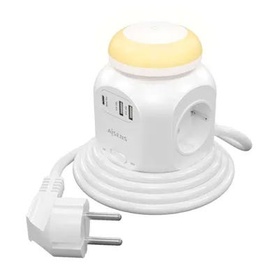Steckdosenleiste Aisens ASPS-2A1CLPQ02-W 4 Steckplätze Schalter USB-A USB-C Nachtlicht