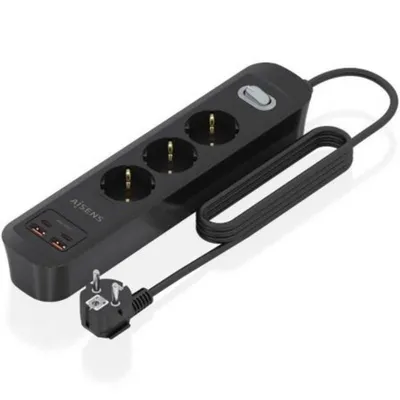 Steckdosenleiste Aisens ASPS-2A2C11-BK 3 Steckplätze 2 USB-A 2 USB-C mit Schutz und Schalter