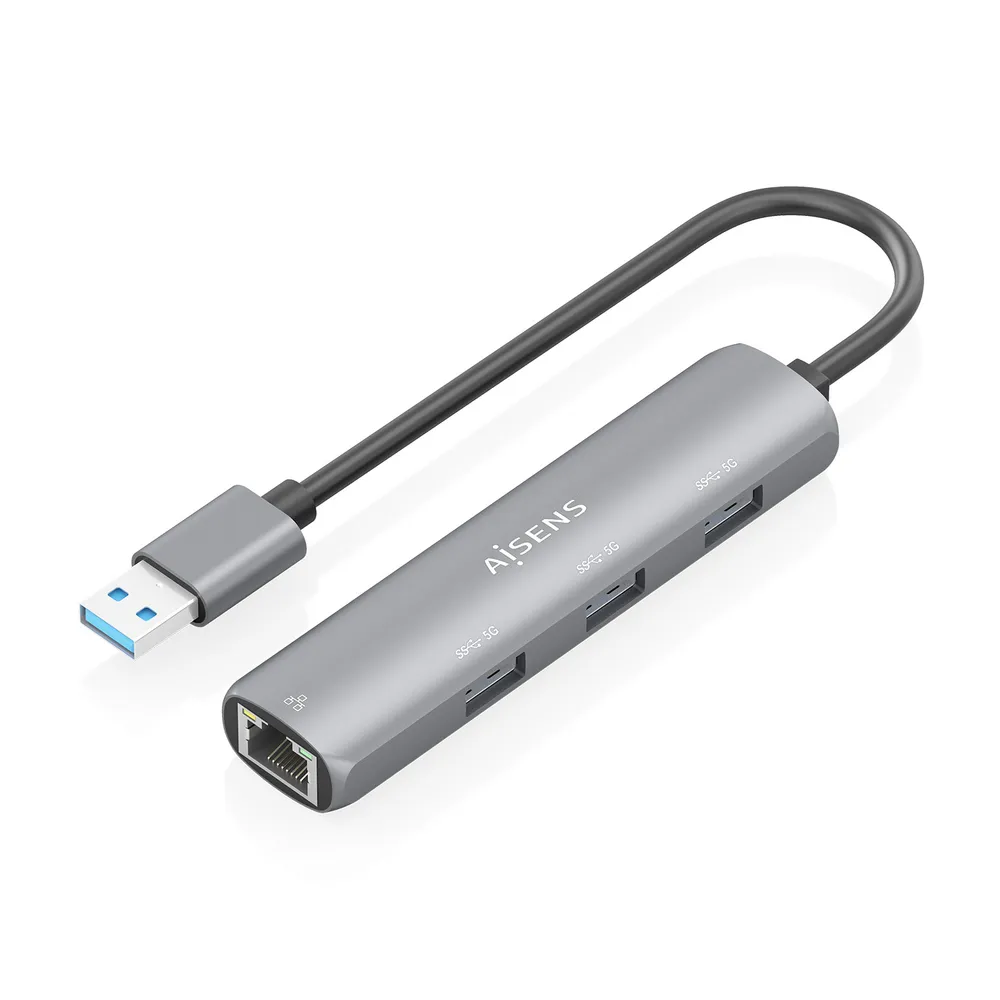 USB-Dock Aisens ASUC-4P034-GR 3xUSB-A 1xGigabit LAN grau 15cm