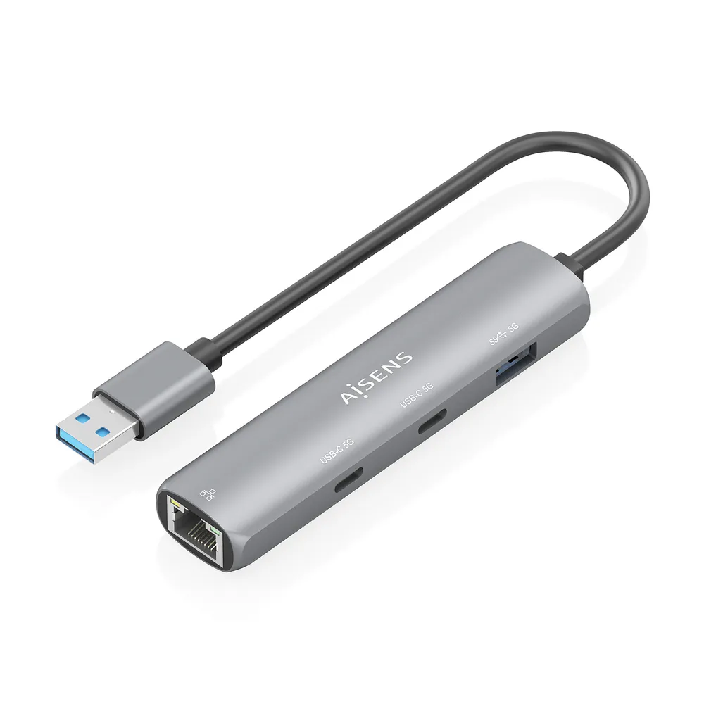 USB-Dock Aisens ASUC-4P036-GR USB-A Ethernet Gigabit 2xUSB-C 1xUSB-A Grau 15cm