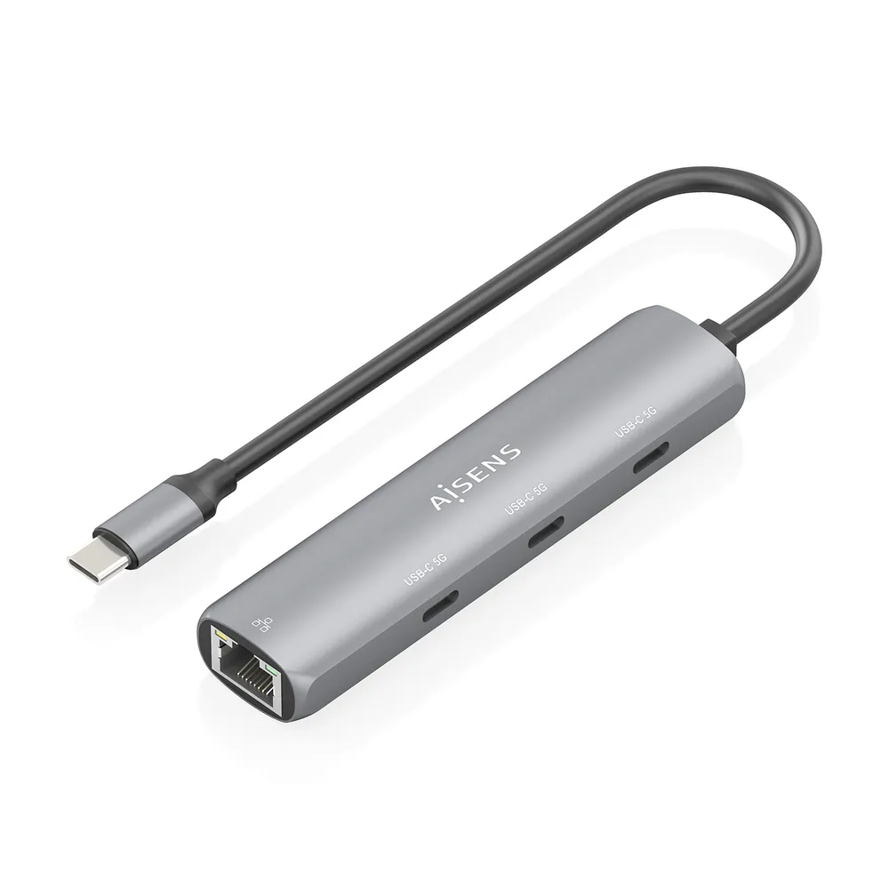 Hub Aisens ASUC-4P041-GR USB-C 3x USB-C 5G 1x RJ45 Grau 15cm