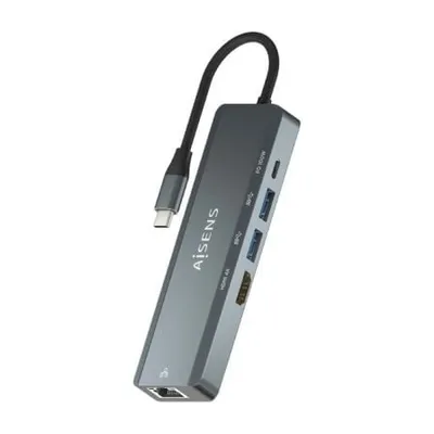 AISENS USB-C Konverter Dock 5 in 1 HDMI/RJ45/2xUSB/PD 100W Aluminium 15cm Grau