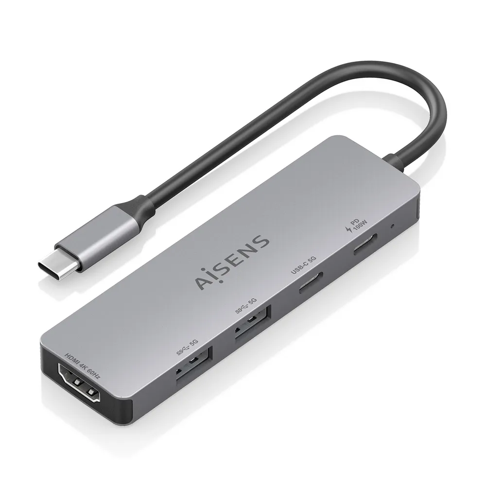 Dockingstation Aisens ASUC-5P028-GR USB-C 5-in-1 Aluminium 4K HDMI 100W PD