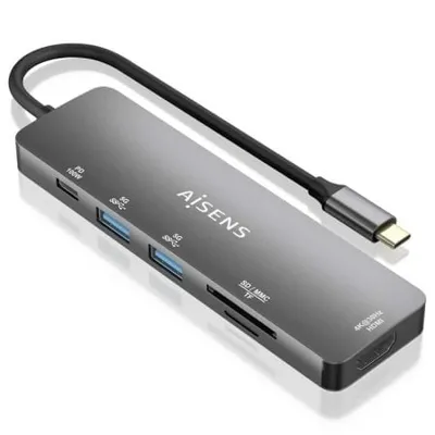 AISENS USB-C Dock ASUC-6P016-GR HDMI 4K 2xUSB-A SD/TF Leser PD 100W 15cm Grau
