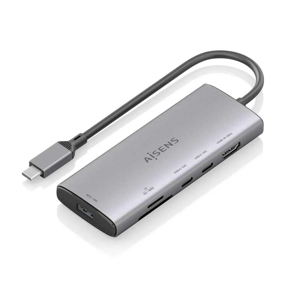 Dockingstation Aisens ASUC-6P029-GR USB-C 6-in-1 HDMI 4K SD Grau 20 cm