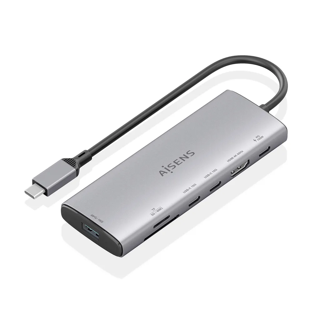 USB-C Dock Aisens ASUC-7P031-GR 7-in-1 Aluminium 4K HDMI 100W Power Delivery