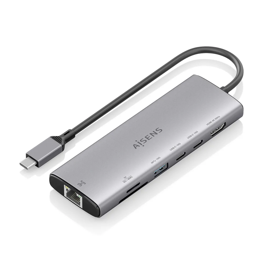 USB-C Dockingstation Aisens ASUC-7P032-GR 7-in-1 HDMI RJ45 SD Grau 20cm