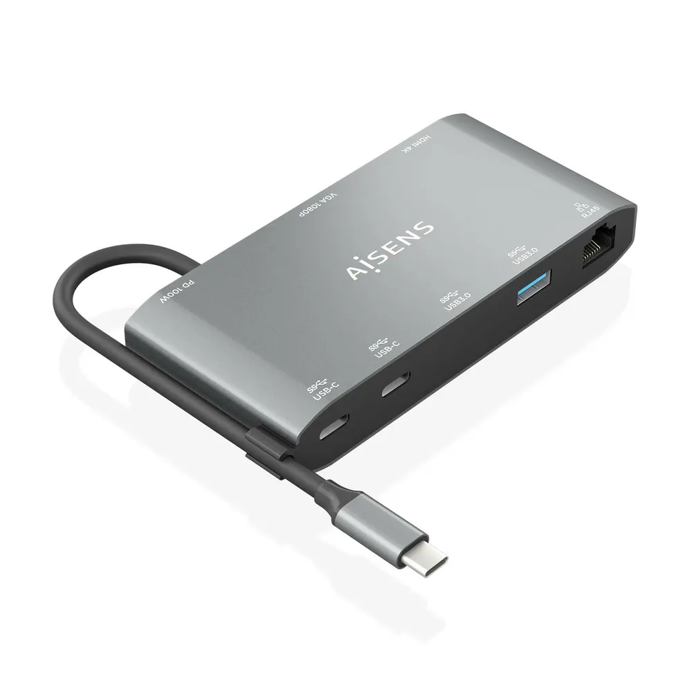 AISENS USB-C Konverter 8 in 1 Aluminium 4K HDMI 100W PD Gigabit LAN Kompakt