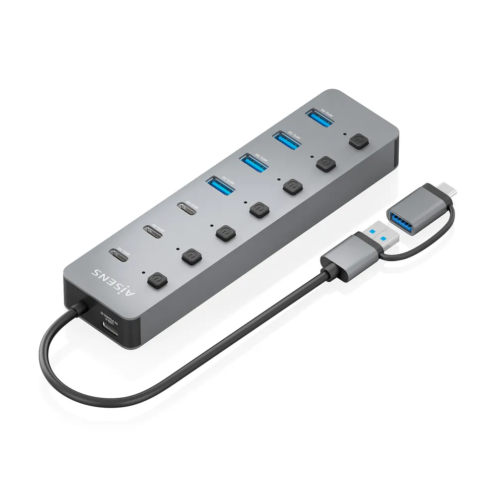 Hub Aisens 8 Ports 5 Gbps USB3.1 Gen1 ASUC-8P043-GR mit Einzelschaltern