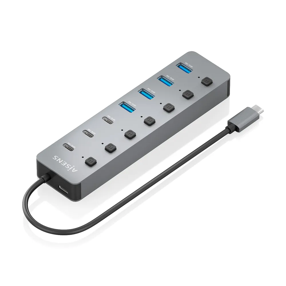 Hub Aisens 8 Ports USB 3.2 Gen2 10G ASUC-8P044-GR mit PD 100W und Tasten