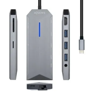 AISENS USB-C Dock ASUC-9P001-GR HDMI 4K/3xUSB 3.0/RJ45 Audio SD-Reader Grau