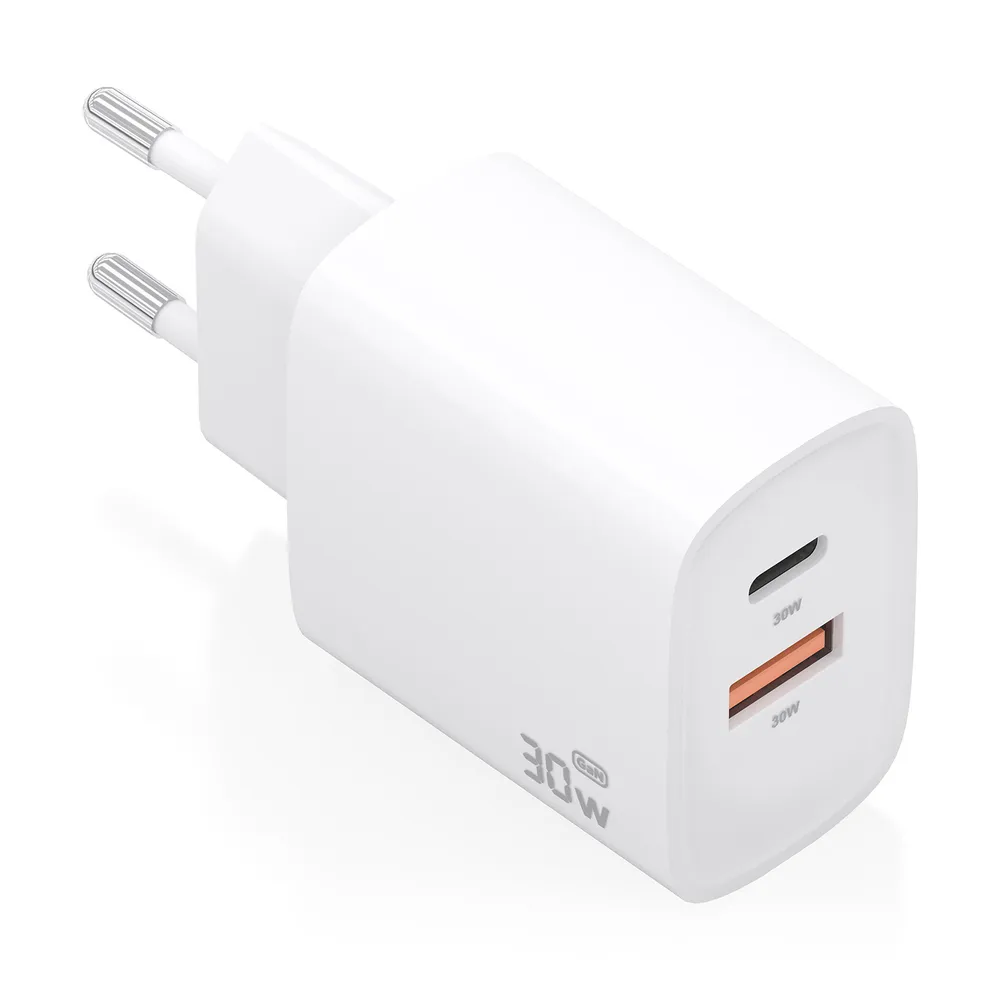 Cargador AISENS A110-0952 GaN 30W USB-C PD3.0 QC4.0 USB-A QC3.0 Blanco