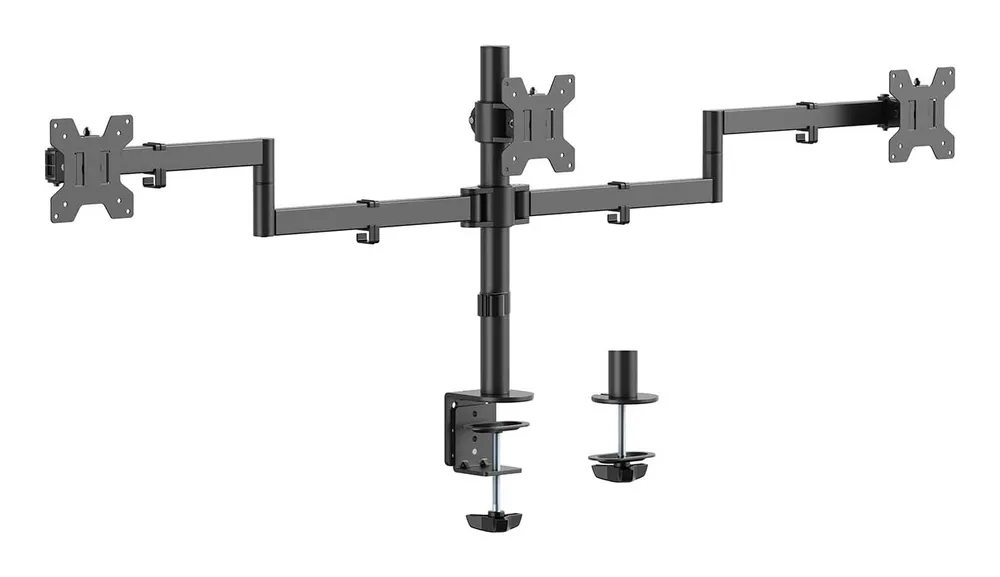 AISENS DT27TSR-281 Tischständer für 3 Monitore, Stahl, VESA 100x100, 10kg pro Arm