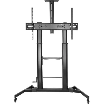 AISENS ECO Bodenständer mit Rädern und Kurbel, DVD-Tablett und Kamerahalterung für Monitor/TV 100 kg von 60–100, Schwarz