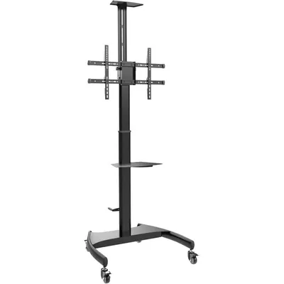 AISENS ECO Bodenständer mit Rädern und Kurbel, DVD-Tablett und Kamerahalterung für Monitor/TV 50 kg von 37–70, Schwarz