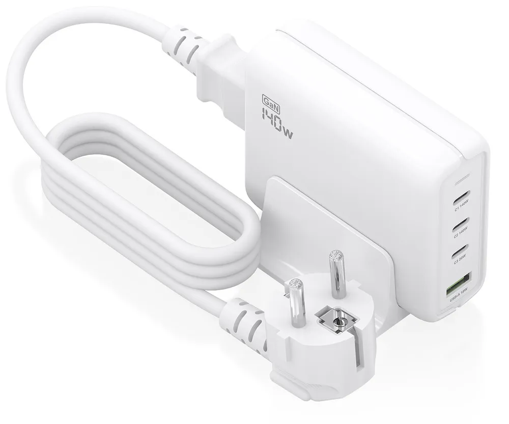 GaN USB-C Ladegerät AISENS ASCH-140W4P055-W 140W 3x USB-C PD3.1 1x USB-A Weiß