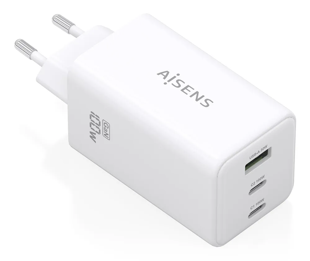 Ladegerät AISENS ASCH-100W3P051-W GaN 100W 2xUSB-C PD3.0 QC5.0 1xUSB-A QC3.0 Weiß