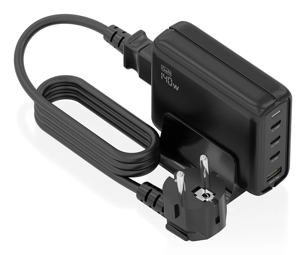 Ladegerät Aisens ASCH-140W4P056-BK GaN 140W 3xUSB-C PD3.1 1xUSB-A QC3.0 Schwarz