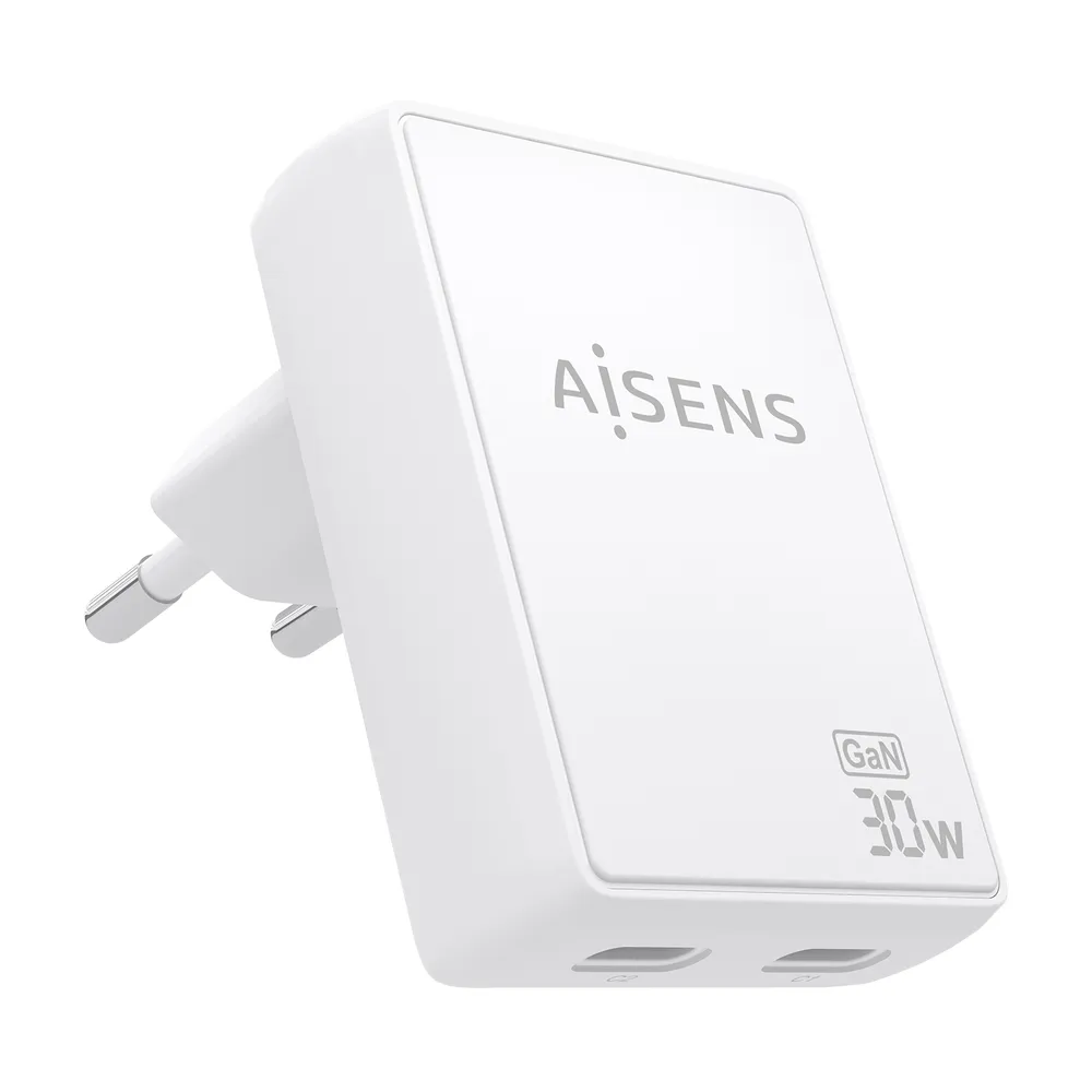 Ladegerät Aisens ASCH-30W2P075-W GaN Ultra Slim 30W 2xUSB-C Weiß
