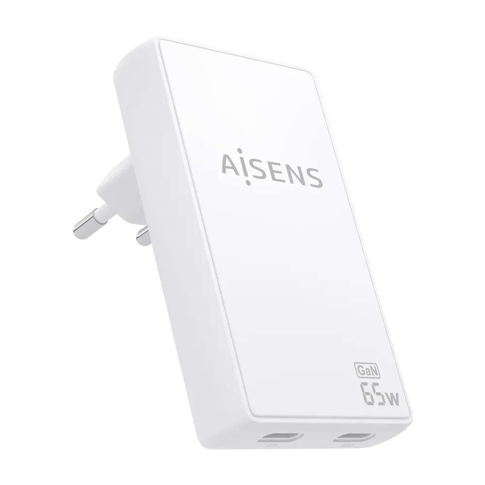 Ladegerät Aisens ASCH-65W2P077-W GaN Ultra Slim 65W 2xUSB-C Weiß