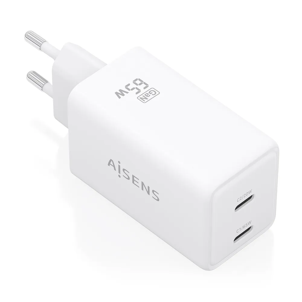 Ladegerät Aisens ASCH-65W2P078-W GaN 65W 2xUSB-C PD3.0 QC4.0 Weiß