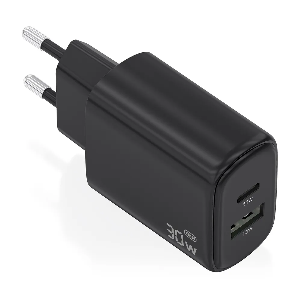 Ladegerät Aisens GaN 30W 1xUSB-C PD3.0 QC4.0 1xUSB-A QC3.0 Schwarz Kompakt