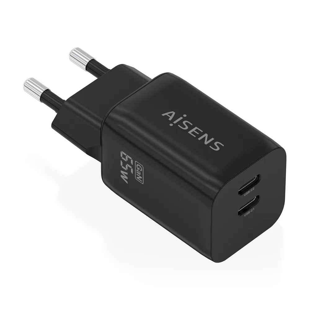 Ladegerät GaN AISENS 65W 2xUSB-C PD3.0 QC4.0 Schwarz