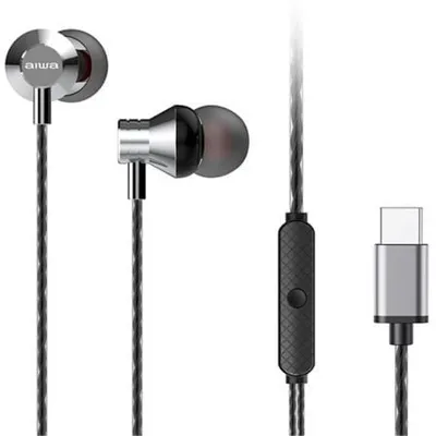 Aiwa USB-C Kabelgebundene Ohrhörer mit Mikrofon und kraftvollem Bass, In-Ear, Silber