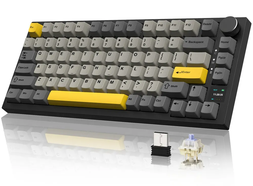 AJAZZ Ajazz AK820 Pro Gasket Mechanische Tastatur mit Kabel/kabellos Gaming-Tastatur (TFT Bildschirm, beleuchtet RGB, Schalldümpfende Foam für Win/Mac/PC)