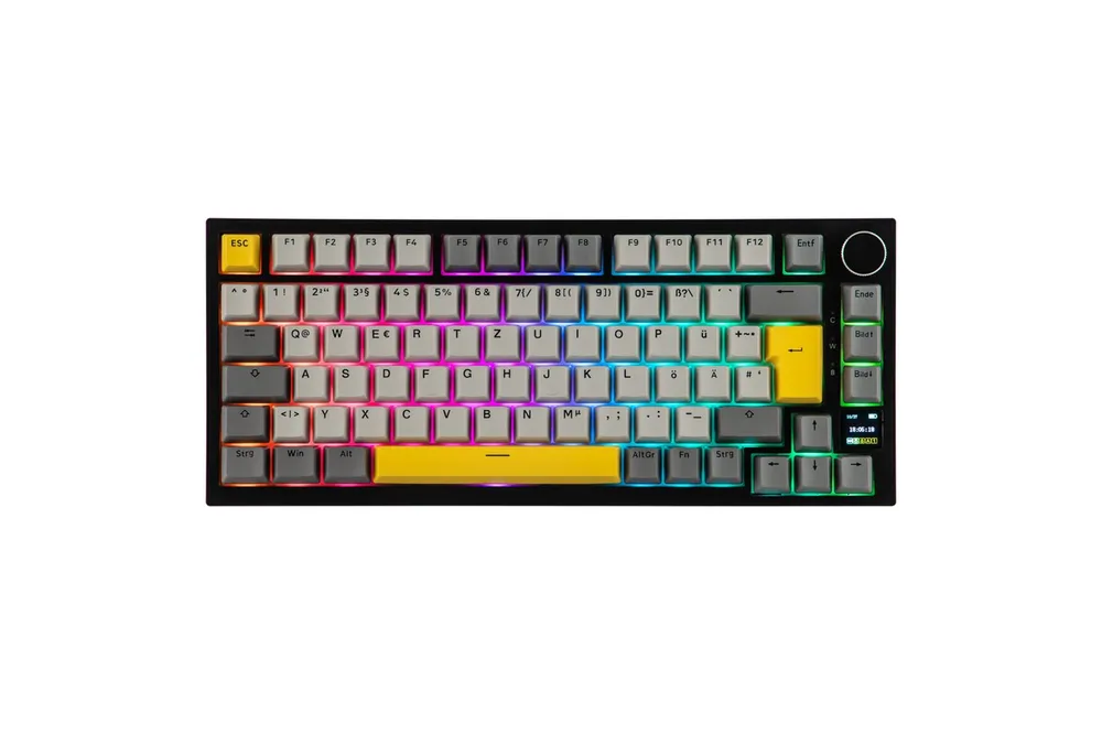 AJAZZ ISO-DE Mechanische Tastatur Kabellos, RGB 75% Gaming Tastatur (BT/2,4 GHz/Kabel, TFT-Display, Creamy Gasket)