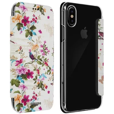 Akashi Blumen und Vögel Book Case für iPhone X/XS