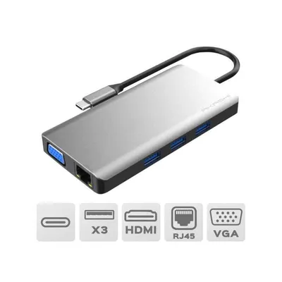 Hub USB-C 9-in-1 Akashi ALTHUB9IN1TC HDMI VGA 100W Ethernet 4K