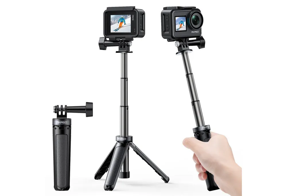 Akaso Action Cam-Halterung 2-in-1 Mini-Selfie-Stick mit Stativ für Action Cams, (1-tlg., 13.5-26cm, kompatibel mit AKASO/GoPro/DJI Action Cam)